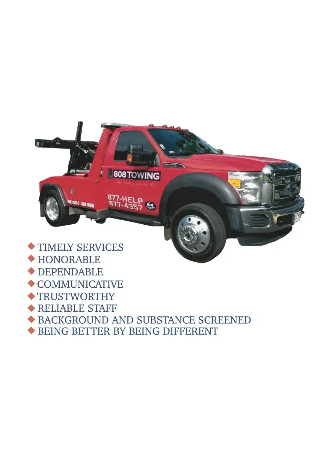 A red 808 Towing tow truck